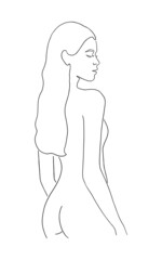 Hand drawn beauty body line art. Women body backside silhouette art. Outline drawing naked female body