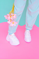 Sneakers and flowers aesthetic. Summer vanilla fashion.  Ideal for bloggers, websites, magazines, business owners, instagram fashion page