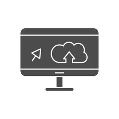 computer with cloud storage and arrow cursor icon on screen, silhouette style