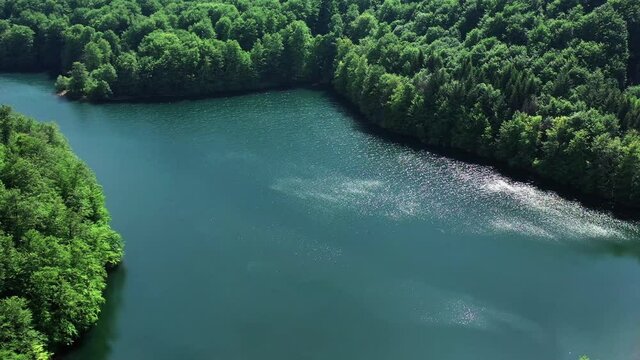 Aerial view of Morske oko lake in Remetske Hamre village in Slovakia