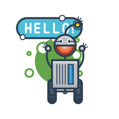 Cute robot say Hello. Isolated illustration virtual online help customer support on white background