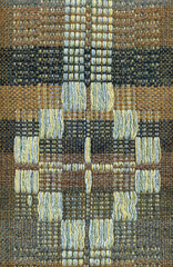 Handwoven fabric with geometric pattern in brown and green 