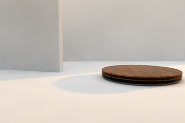 Round wooden podium or pedestal for showing product