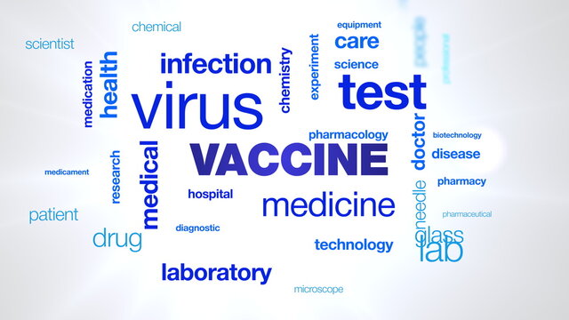 vaccine medicine medical virus chemistry test laboratory infection hospital medication doctor animated word cloud background in uhd 4k 3840 2160