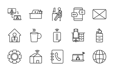 Fototapeta premium envelope, work and technology icon set, line style