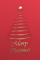 Merry Christmas postcard . Christmas golden tree . 3D rendering . 3D illustration