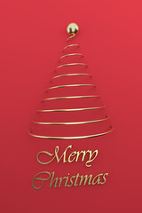 Merry Christmas postcard . Christmas golden tree . 3D rendering . 3D illustration