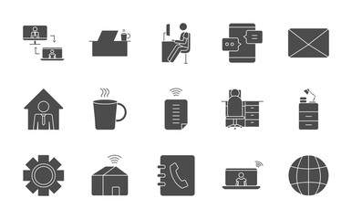 envelope, work and technology icon set, silhouette style