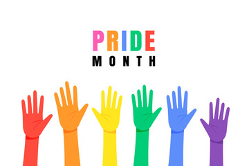 Obraz premium Wektor na świętowanie miesiąca dumy; kolorowe ręce na białym tle