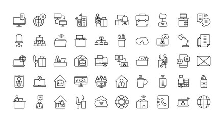 pictogram people and work icon set, line style