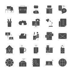 house, work and technology icon set, silhouette style