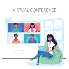 woman using laptop in virtual conference communication