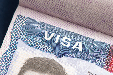 Visa stamp travel passport immigration macro emigration.