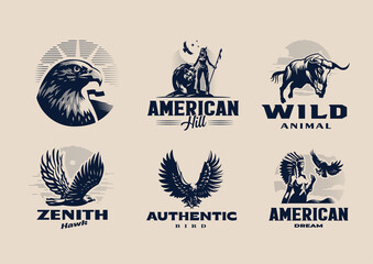 A set of illustrations on the American theme.
