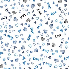 Dark BLUE vector seamless pattern with phrase LOVE YOU, hearts. Romantic illustration with colorful phrase LOVE YOU, hearts. Design for textile, fabric, wallpapers.