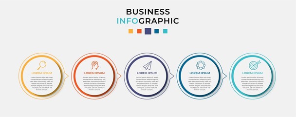 Fototapeta premium Business Infographic design template Vector with icons and 5 five options or steps. Can be used for process diagram, presentations, workflow layout, banner, flow chart, info graph