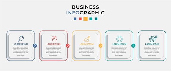 Business Infographic design template Vector with icons and 5 options or steps. Can be used for process diagram, presentations, workflow layout, banner, flow chart, info graph