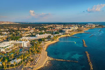Photo sur Plexiglas Chypre Cyprus, Paphos embankment, aerial view. Famous mediterranean resort city Summer Travel.