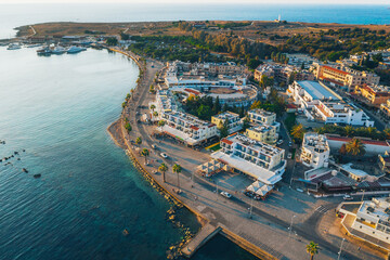 Obraz premium Cyprus, Paphos embankment, aerial view. Famous mediterranean resort city Summer Travel.