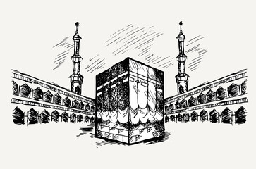 Manual sketch of Kaaba, vector illustration
