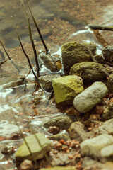 Piedras en la costa de un lago