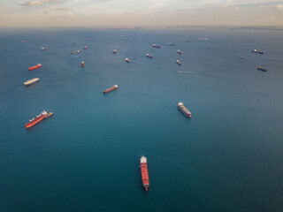 SINGAPORE - NOV 30:  Many freighters or Cargo ships sail on the sea on the November 30, 2017 in Singapore