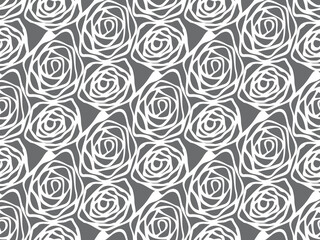 Hand drawn swirl rose flower pattern seamless repeat background