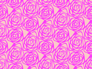 Hand drawn swirl rose flower pattern seamless repeat background