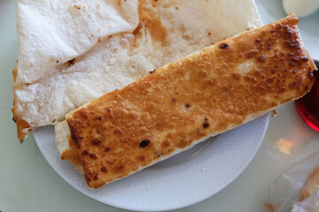 Procedures of Turkish bread with cheese fries, bread fried in oil, dough bread fries,