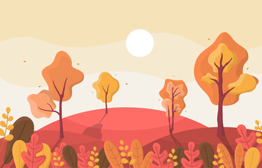 Autumn Fall Season Tree Golden Yellow Hill Panoramic Landscape
