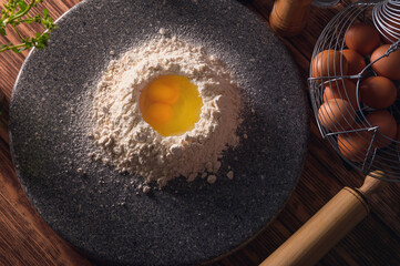 eggs on wooden board from above