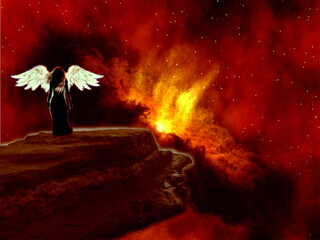 Mujer ángel en el infierno. Apocalipsis.
