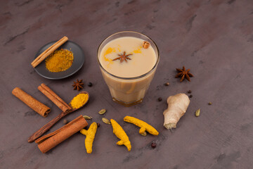Popular Indian drink  Masala tea or Masala chai. Prepared with the addition of milk, variety of...