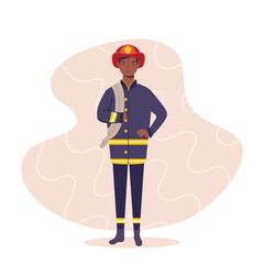 afro fire fighter essential worker character