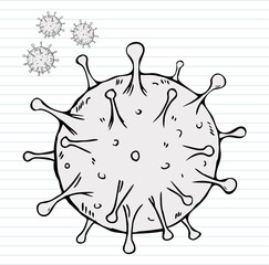 Doodle  Coronavirus on paper background.Vector illustration