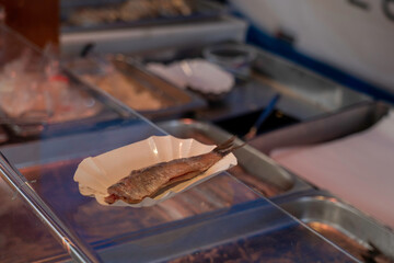 herring fish at a local market in Amsterdam 