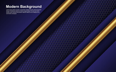 Illustration vector graphic of abstract background black and blue color with golden line modern