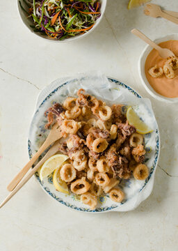 Salt & Pepper Squid with coleslaw