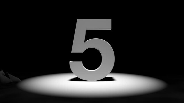 10 second countdown. From 10 to 0. darkness. Spotlight on the numbers. 3D rendering