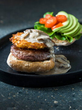 Mushroom burger with potato rosti