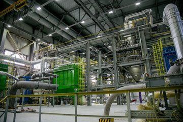 Chemical factory production line. Production of synthetic thermoplastic