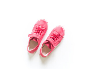 Sneakers pink white background. Copy spase