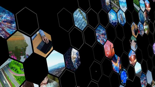 A lot of video in cyberspace. Business background pattern animation. Business strategy.