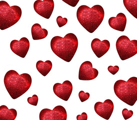 Beautiful, bright red heart made with red glitter on a white background