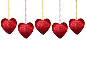 Beautiful, bright red heart made with red glitter on a white background