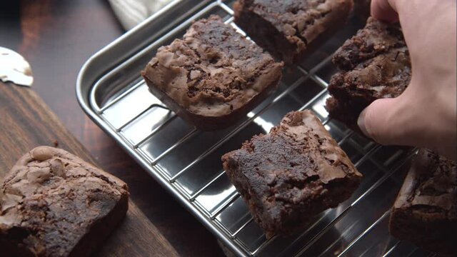 chocolate brownies with ingredients and baking tools
