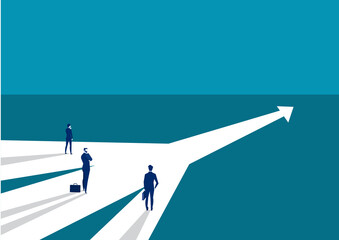 Businessman standing on middle way and choosing direction. Business concept. Modern vector illustration. Direction