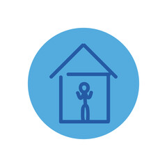 Fototapeta premium Stickfigure staying at home block style icon vector design