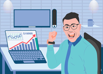 Exciting businessman got his success. win, winner, competition, trader
