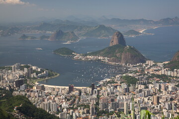 Fototapeta na wymiar Aerial View of Sugar loaf Mountain and Botafogo Bay with coastline and cityscape in Rio de Janeiro, Brazil